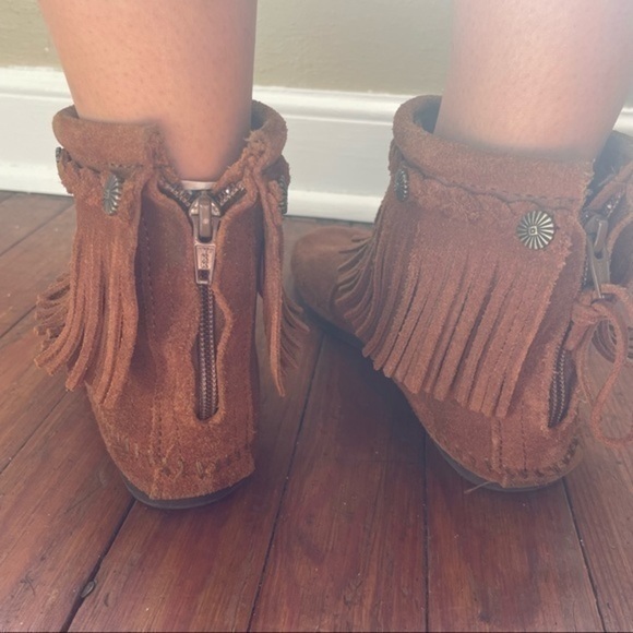 Vintage Moccasins Brown Suede Minnetonka Leather Booties Slippers Boots Size 7 - Picture 7 of 12